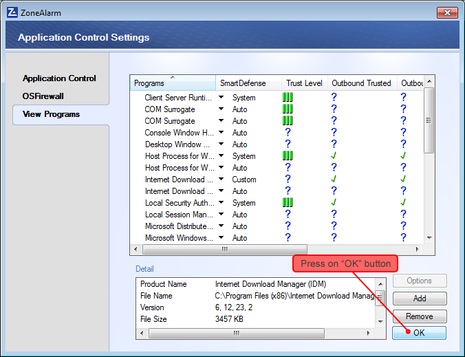 ZoneAlarm Security settings 5